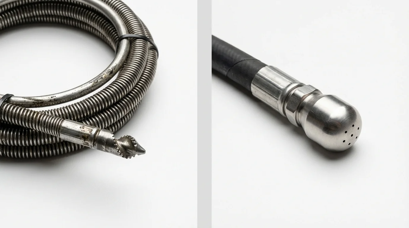 Drain snake cable and hydro jetting nozzle used for drain cleaning in Rockford, MN