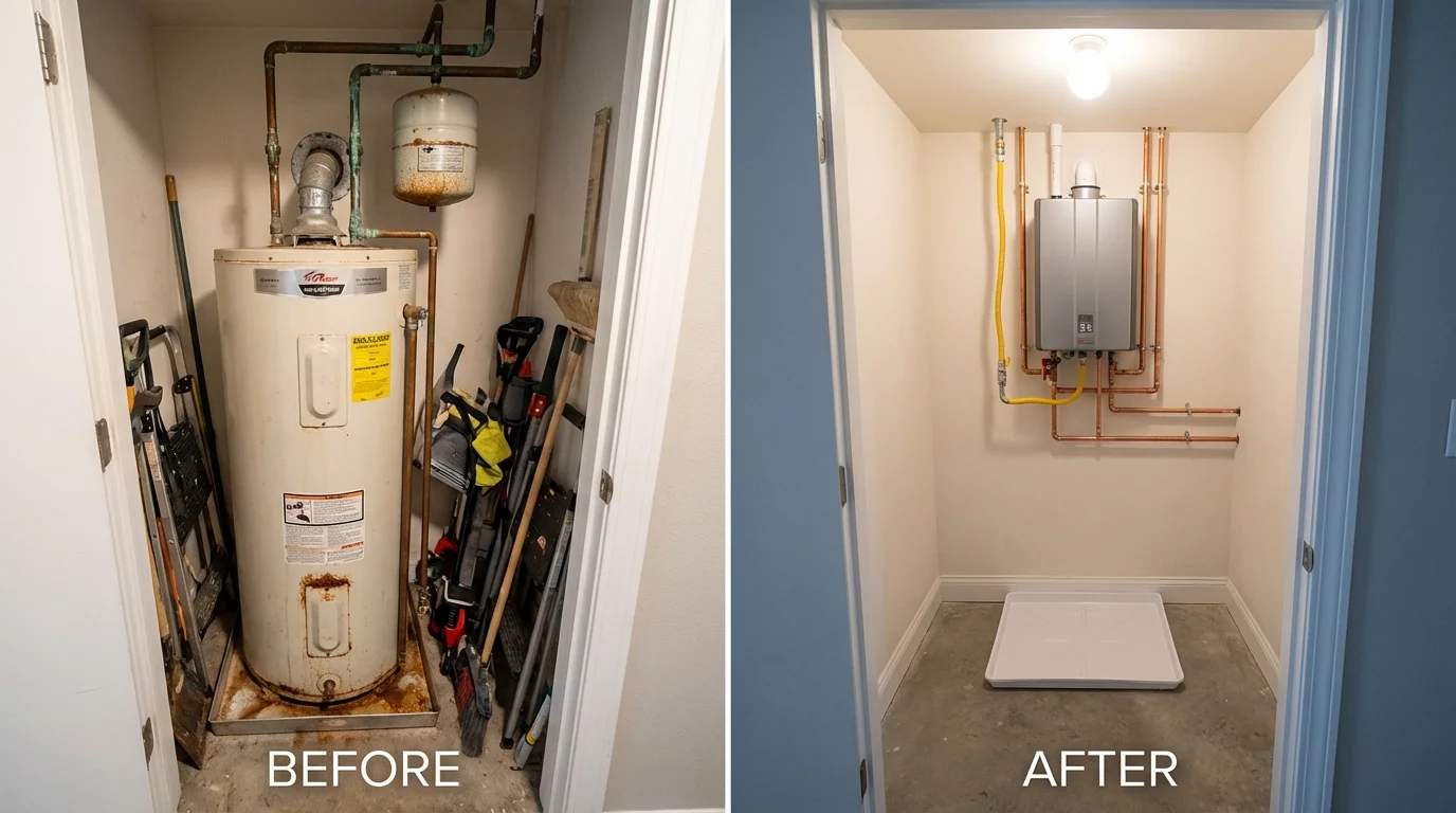 Tank water heater versus wall-mounted tankless unit comparison for Rockford, MN homeowners